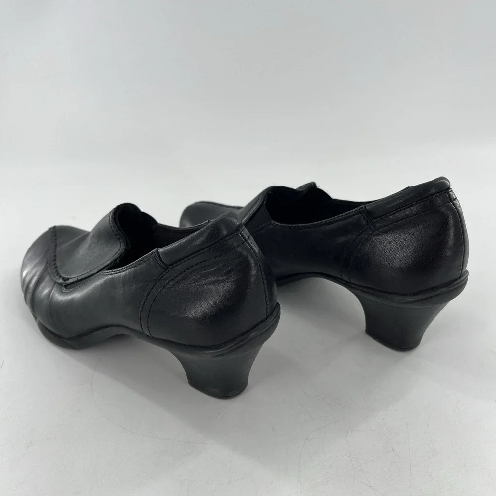 G H Bass & Co Leather Pump Low Chunky Heel Womens 9 M Black Kitten Ruched Tenley